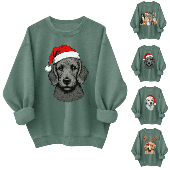 yoeyez Christmas T Shirts Women Xmas Cute Pet Print Pullover Tops Crewneck Lightweight Long Sleeve Sweatshirt Winter Holiday Tunics
