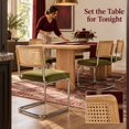thumbnail image 5 of Olive Green Velvet Modern Rattan Dining Chairs Set of 4, Cane Back, Dinning Chairs, Sillas de Comedor, Upholstered Mid Century Modern Dining Room Chair, Chrome Metal Kitchen Chair, 5 of 9