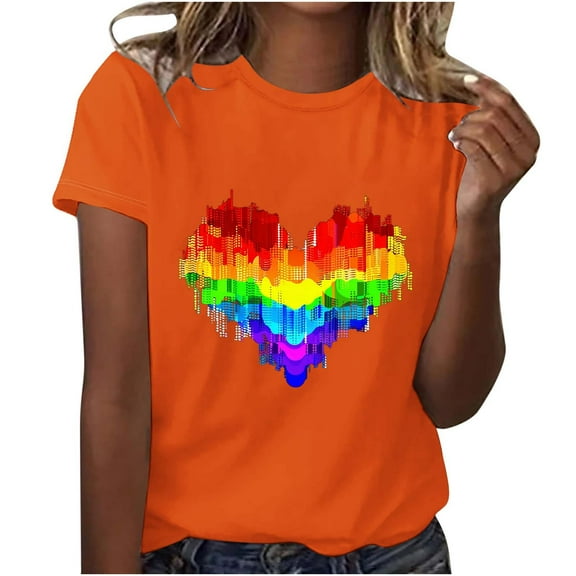 Dovford Pride Shirt Women Rainbow Graphic Tee Love Love Print T-Shirt LGBT Equality Shirts Short Sleeve Tops