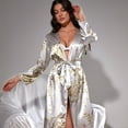 thumbnail image 4 of Print Robe Summer Women Kimono Morning Gown Sexy Nightgown Bathrobe Satin Thin Home Clothes V-Neck Sleepwear Lingerie with Belt (Printed Robe,M), 4 of 7