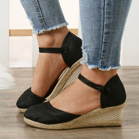 

XIAQUJ Women Ripple Sandals Platform Wedge Sandals Fashion Versatile Braided Buckle Breathable Wedge Sandals Sandals for Women Black_008 8.5(40)