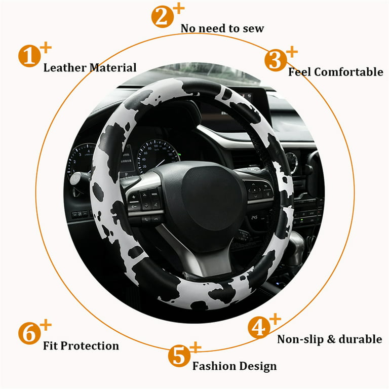 Cow Pattern Plush Car Steering Wheel Cover Without Inner - Temu