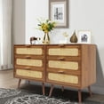 thumbnail image 3 of RARZOE 2 Sets of Rattan Nightstand Dresser Chest of 3 Drawers, Wood Storage Dresser Cabinet Organizer Unit for Bedroom Closet Living Room Office(Walnut), 3 of 10