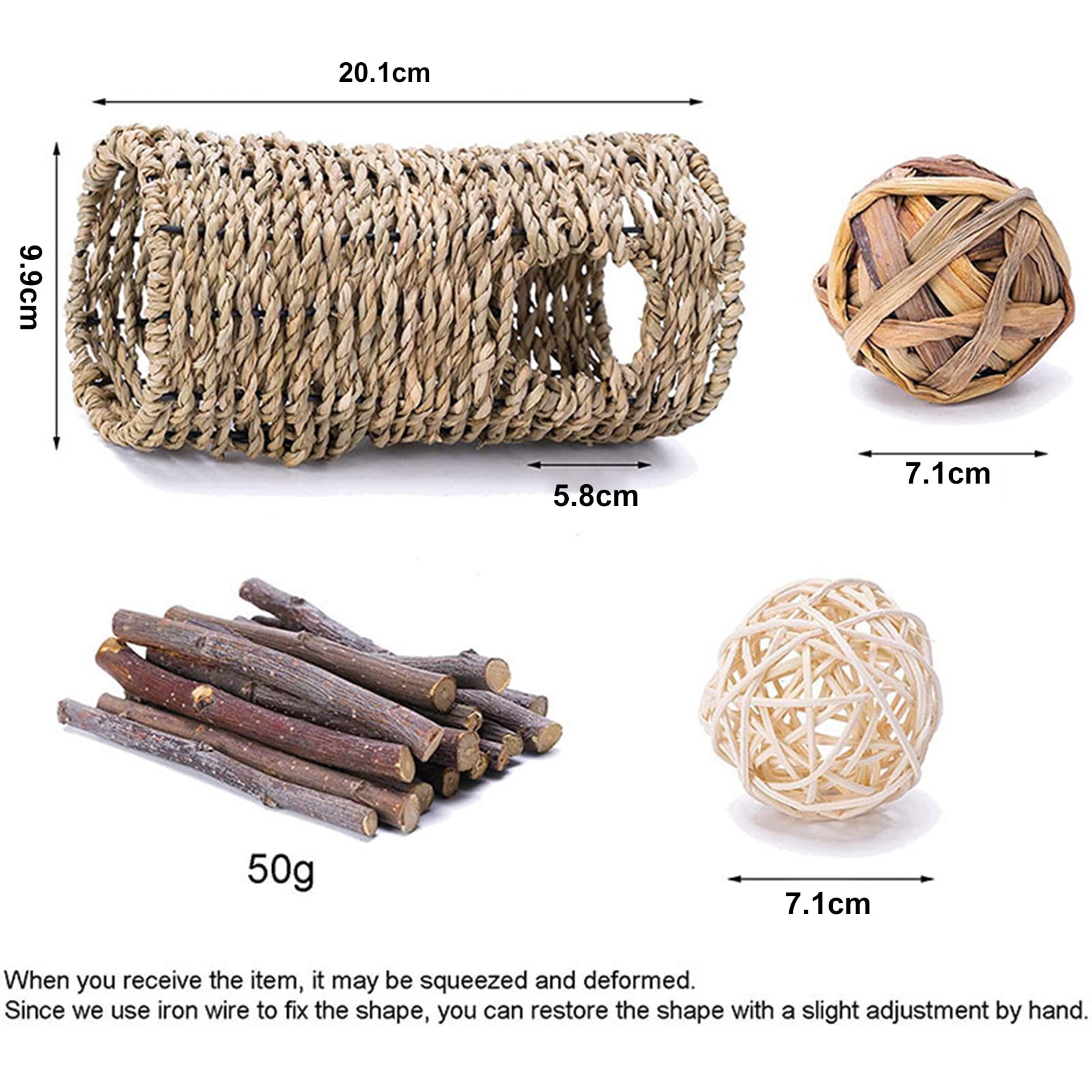 DOPI 7Pcs/Set Molar Toy Safe Eye-catching Wood Hamster Rattan Ball Toy Set for Small Animals