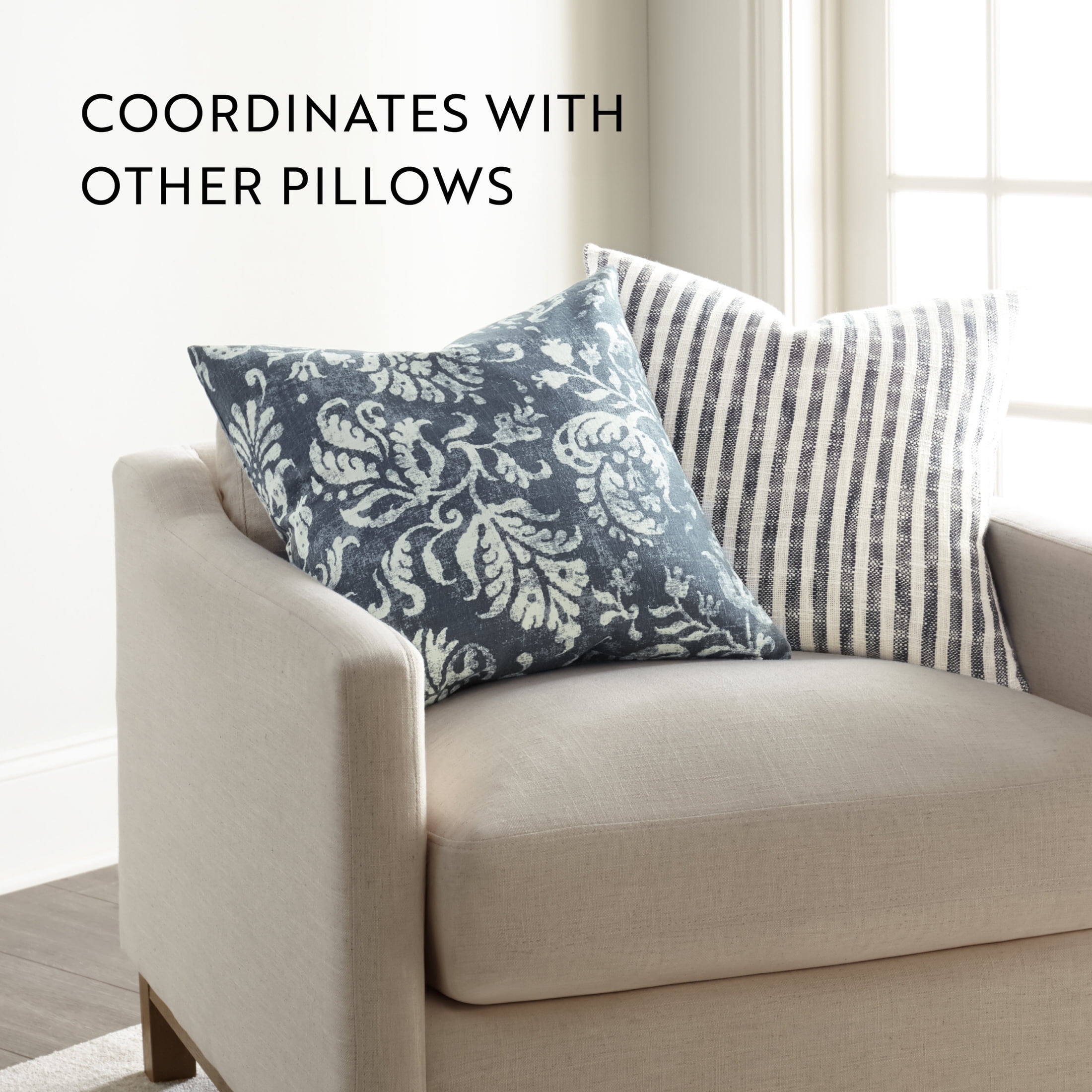 Noble Linens Elegant Cotton Decor Throw Pillow in Distressed Floral Pattern