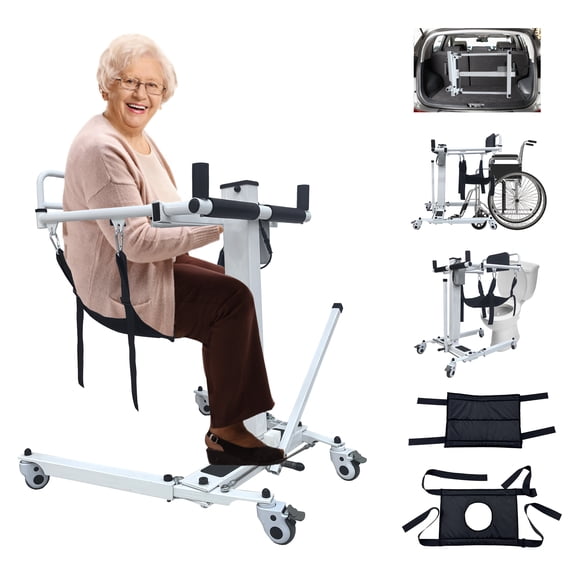 Patient Lift Transfer Chair, Electric Foldable Portable Wheelchair for Adults Home Use, Lightweight Travel Wheelchair to Car Transfer Aid Devices, Height/Width Adjustable for Seniors, Disabled