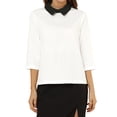 thumbnail image 1 of Allegra K Blusa con cuello en contraste de mangas 3/4 para mujer Blanco S, 1 of 6