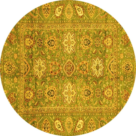 Ahgly Company Indoor Round Oriental Yellow Traditional Area Rugs, 7' Round