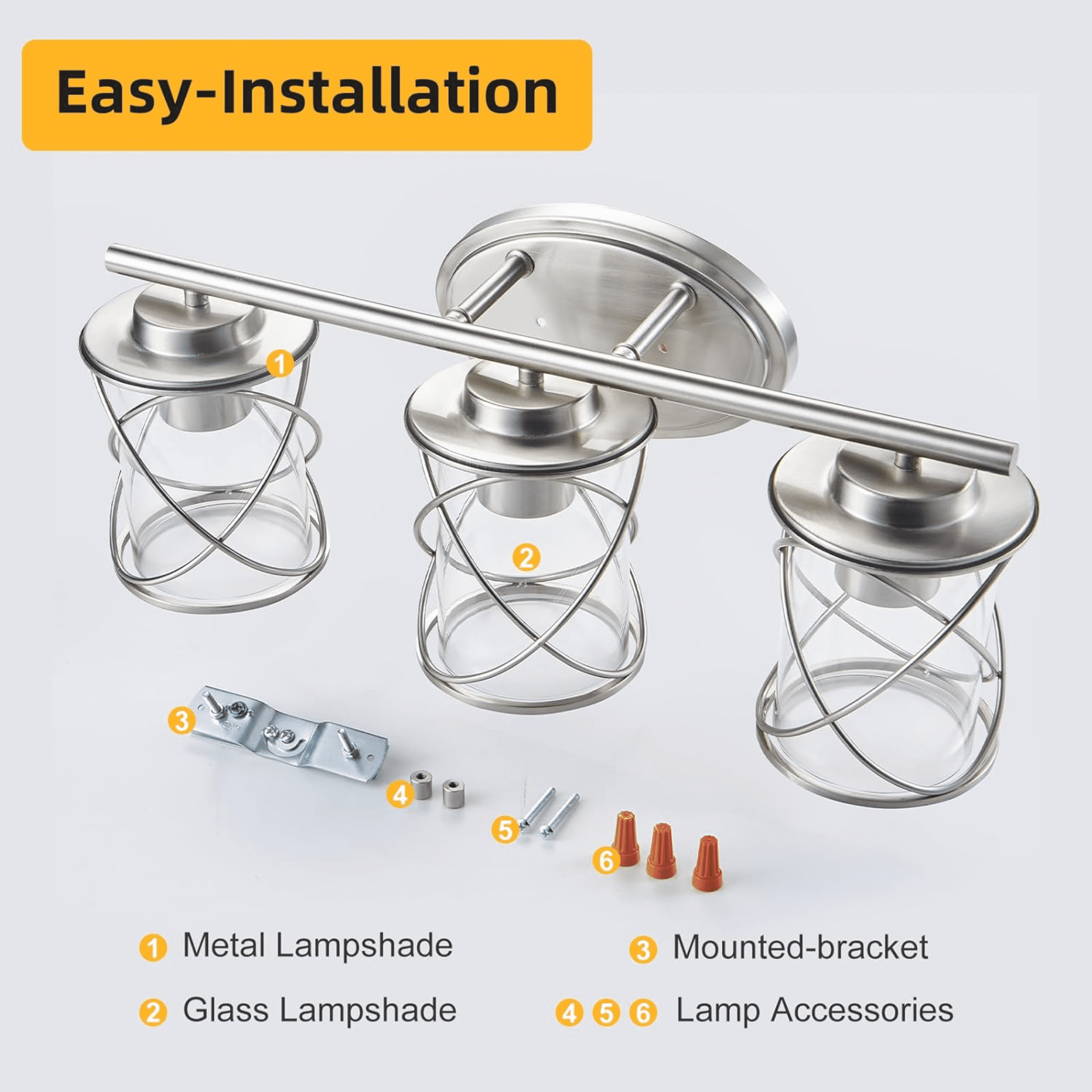 mavcadonf 3-Lights Brushed Nickel Multi Mounting Position LED Vanity Light with Clear Glass Shade