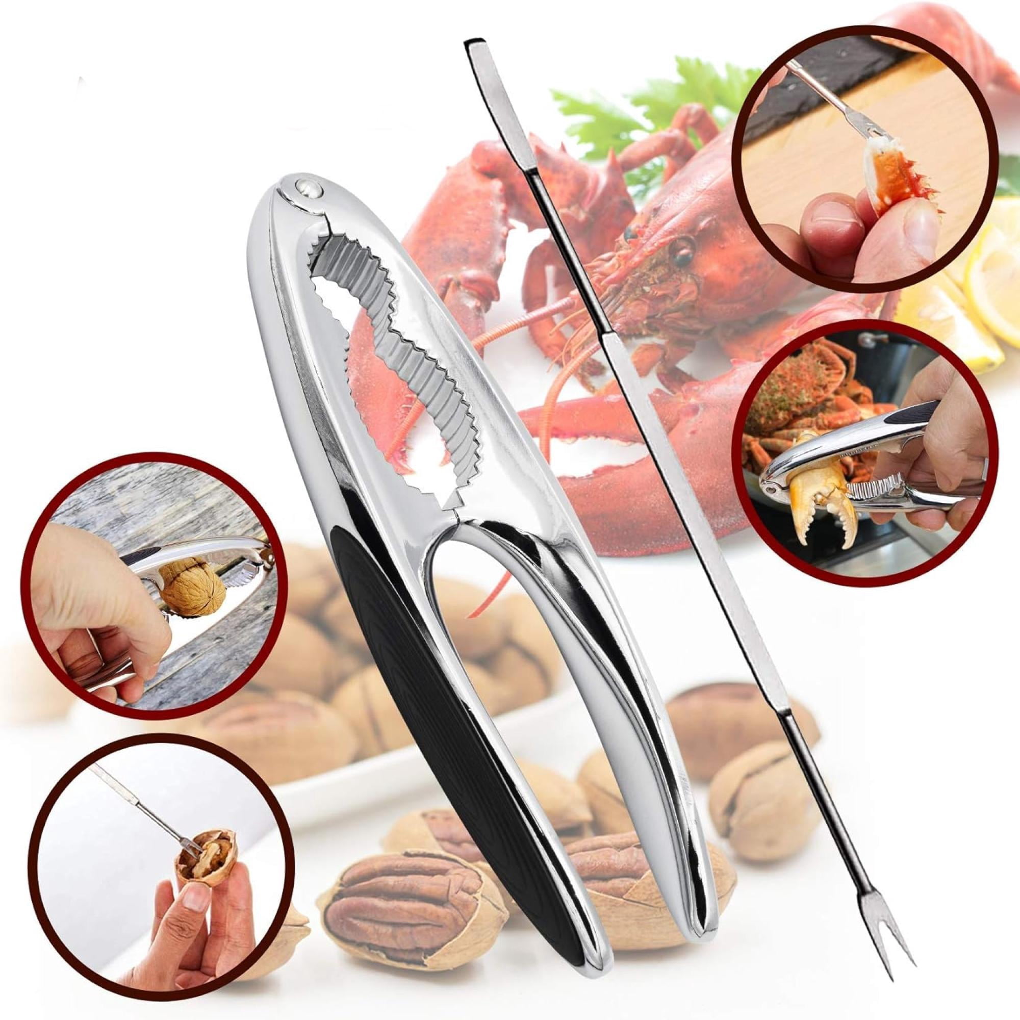 Premium Stainless Steel Lobster & Crab Crackers with Non‑Slip Grip – Includes Picks & Forks for Seafood Shell Cracking, Durable Metal Tools Set (2 Crackers + 6 Picks)