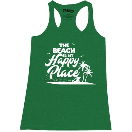 Shop4Ever Women's The Beach is My Happy Place Racerback Tank (Best Place For Womens Suits)