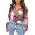 thumbnail image 2 of Womens Collared V Neck Blouse Tops Button Down Shirts African Printed Ethnic Style Blouses Long Sleeve Casual Loose T Shirt, 2 of 5