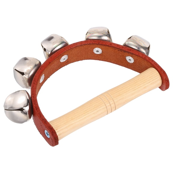 Uxcell Hand Bells, Wooden Handheld Jingle Bell Hand Percussion Instruments Musical Rhythm Toys with 5 Bells for Music Class Party Christmas, Brown