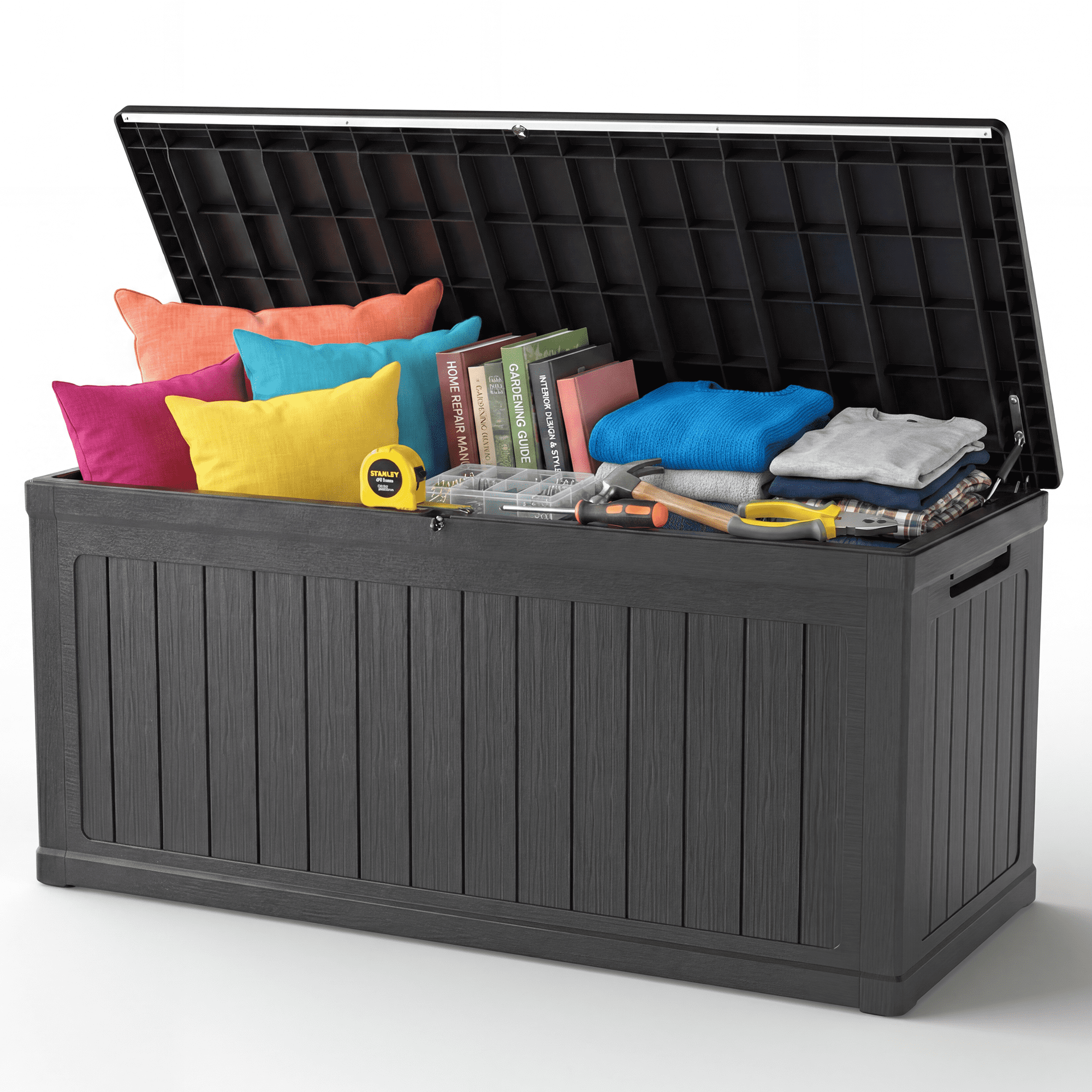 Alvantor Outdoor Storage Box Waterproof Resin Lockable Patio Deck Box Black, 260 Gallon