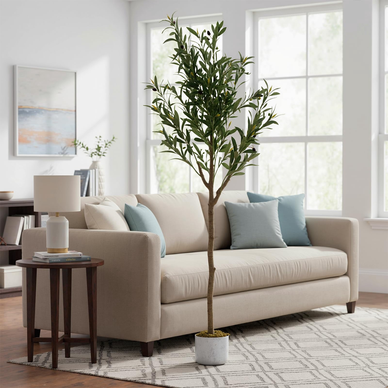 5FT Faux Olive Tree, Artificial Olive Trees with Lifelike Olive Branche and Fruits, Fake Floor Plants with Pot for Indoor Home Office Living Room Outdoor Decor