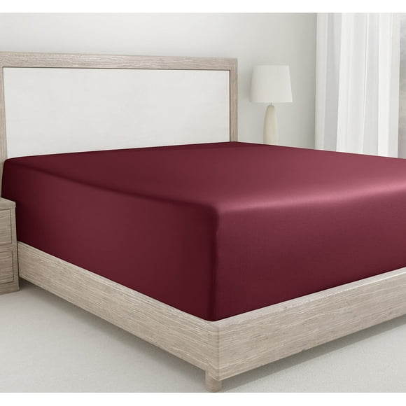 Cotton Fitted Sheet Twin XL Soft, 100% Cotton, 400 Sateen, No Pop-Off Elastic, Deep Pocket Cooling Sheets, Durable Fitted Sheet with Head & Foot Tags (Burgundy Red)