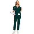 thumbnail image 3 of MLQIDK Womens Scrub Sets Plus Size Scrub Set Petite V Neck Yoga Scrub Pants and Tops Medical Scrubs Nursing Scrubs with Pockets Dark Green XL, 3 of 7