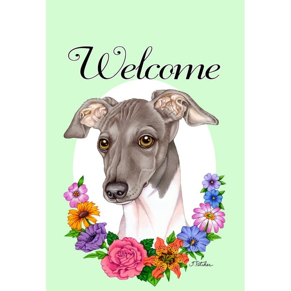 Italian Greyhound - Best of Breed Welcome Flowers Garden Flags