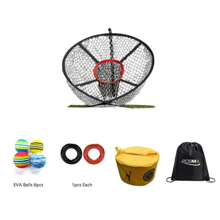 POSMA CN040H Golf Elite Chipping Net Bundle Set With Golf EVA Balls + Weight Power Swing Ring Red and Black(1pcs (Best Golf Ball For 85 Mph Swing)