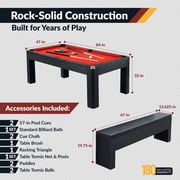 Hathaway Park Avenue 7-Foot Pool Table Tennis Combination with Dining Top, Two Storage Benches, Free Accessories