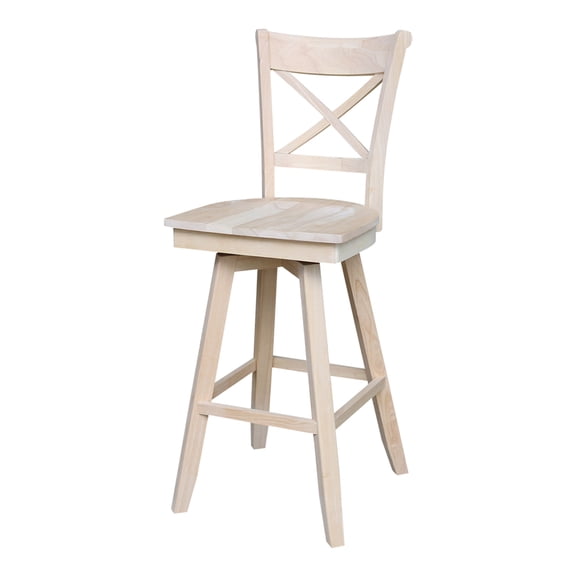 International Concepts Wood Charlotte Cross Back Bar Height stool - 30" Seat Height - Unfinished