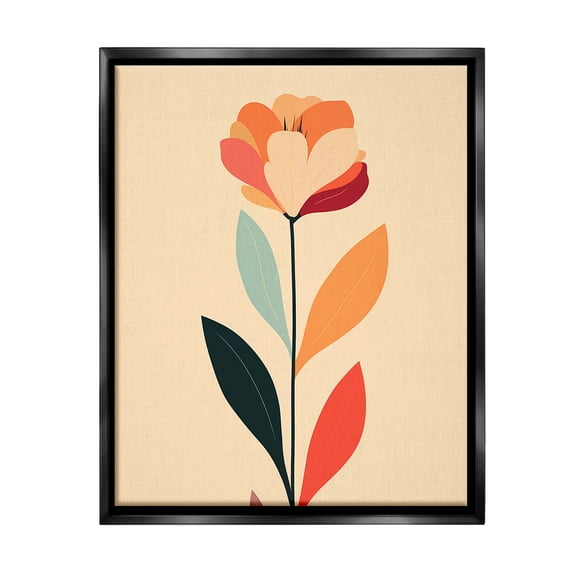 Stupell Industries Retro Hue Flower Botanical & Floral Painting Black Floater Framed Canvas Art Print Wall Art, 17 x 21