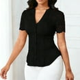 thumbnail image 2 of Agkizg Women's V Neck Short Sleeve Top Solid Color Lace Patchwork Button Casual Fashion Daily Wear Pullover Blouse, 2 of 5