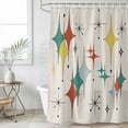 thumbnail image 6 of Green Yellow Diamond Shower Curtain, Waterproof Shower Curtains for Bathroom, Modern Geometric Middle Century Beige Washable Fabric Bathtub Curtain Set Bath Decor with 12 Hooks Stall 36"x72", 6 of 6