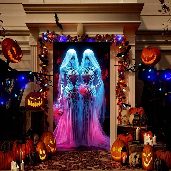 Clearance! Halloween Door Cover Decoration Durable Polyester Fabric Ghost Door Cover Hanging for Indoor/Outdoor Party, Classroom, Home Decor (Style F)