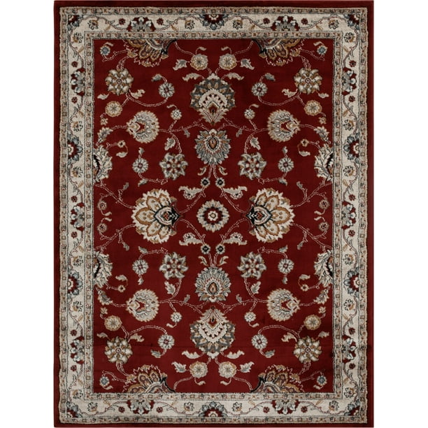 Better Homes Gardens 5 X7 Traditional Border Red Area Rug Walmart Com Walmart Com