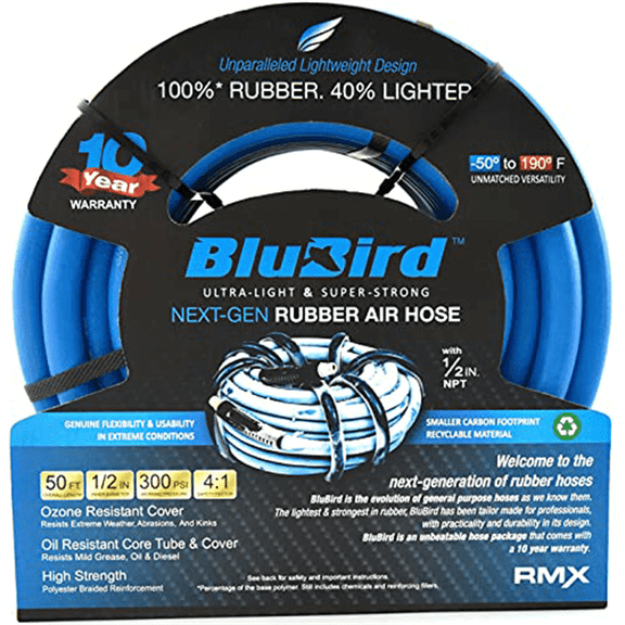 BluBird BB1250 1/2" x 50' Lightweight Polyester Braided Rubber Air Hose