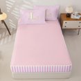 thumbnail image 4 of Homewish Gold Initial Letter L Zipper Twin Comforter Sets with Fitted Sheet and 2 Pillowcases for Kids, Pink Stripes Zipper Bedding Set, Pink Reversible, 4-Piece, 4 of 6