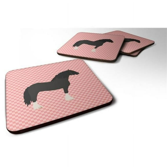 Pomeranian Rogener Goose Pink Check Foam Coaster, Set of 4