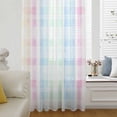 thumbnail image 6 of Blue Pink Plaid Sheer Curtains 45 Inches Long, Pastel Green White Buffalo Patchwork Light Filering Curtains, Breathable Simi Curtain Privacy Drapes for Kitchen Bathroom Small Window Treatment, 6 of 9