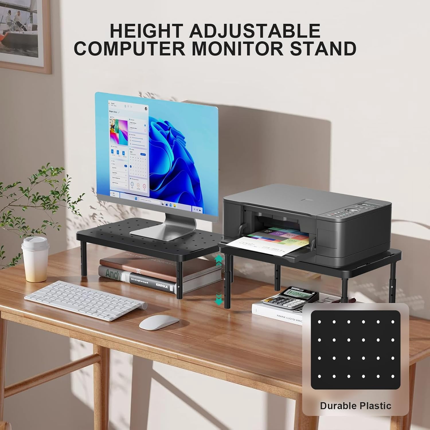 Computer Monitor Stand for Desk, Adjustable Laptop Riser, Desk Monitor Stand Underneath Storage for Office, School Supplies (PTT001-B), 1 Pack, Black