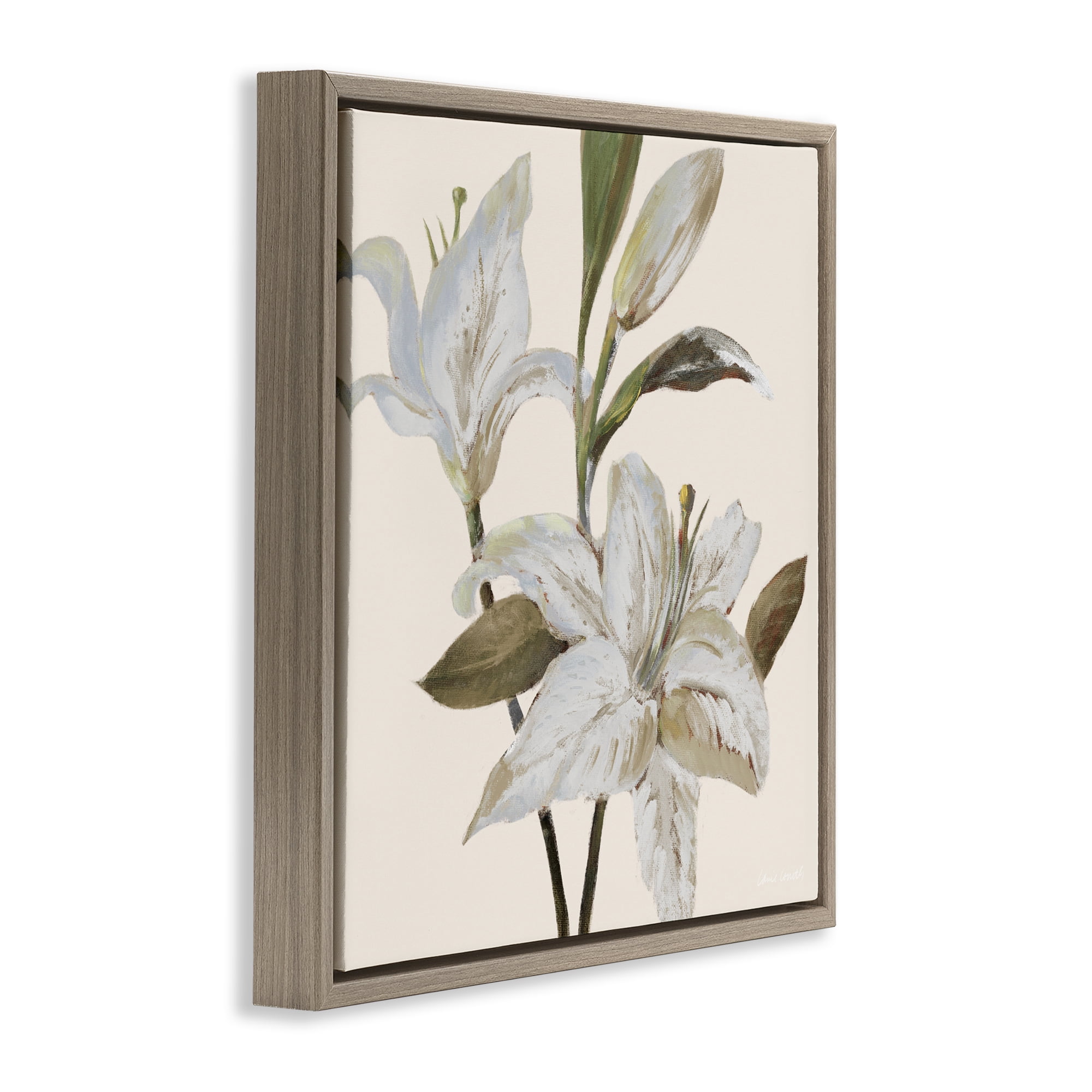 Stupell Industries Lilies Soft Beige Brown Framed Floater Canvas Wall Art, design by Lanie Loreth