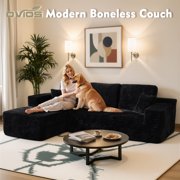 Ovios Modular Sectional Sofa with Chaise, 106 Deep Seat L-Shaped Plush Corduroy Boneless Couch for Apartment, Black
