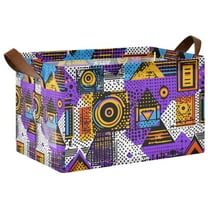 Yayeee Foldable Storage Basket for Shelves with Handles Waterproof Cloth Bins, Purple Simple Triangles