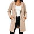 thumbnail image 3 of Vmvidoty Women's Long Hooded Sweatshirt Trench Coat Full Zip Drawstring Adjustable Waist Oversized with Pockets Beige S, 3 of 10