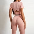 thumbnail image 4 of Domuza Women ' S Seamless Workout Sets 2 Piece Short Sleeve Yoga Crop Tops High Waist Leggings Yoga Clothing Gym Clothes Pink L, 4 of 4