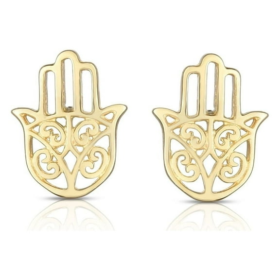 14k Yellow Gold Hamsa Shape Stud Earrings