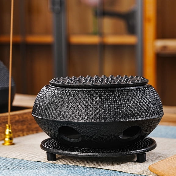 Black Cast Iron Teapot Warmer - Japanese Tea  Base with Candle Holder, Heat Retaining Stand for Tetsubin or Glass & Ceramic Teapots