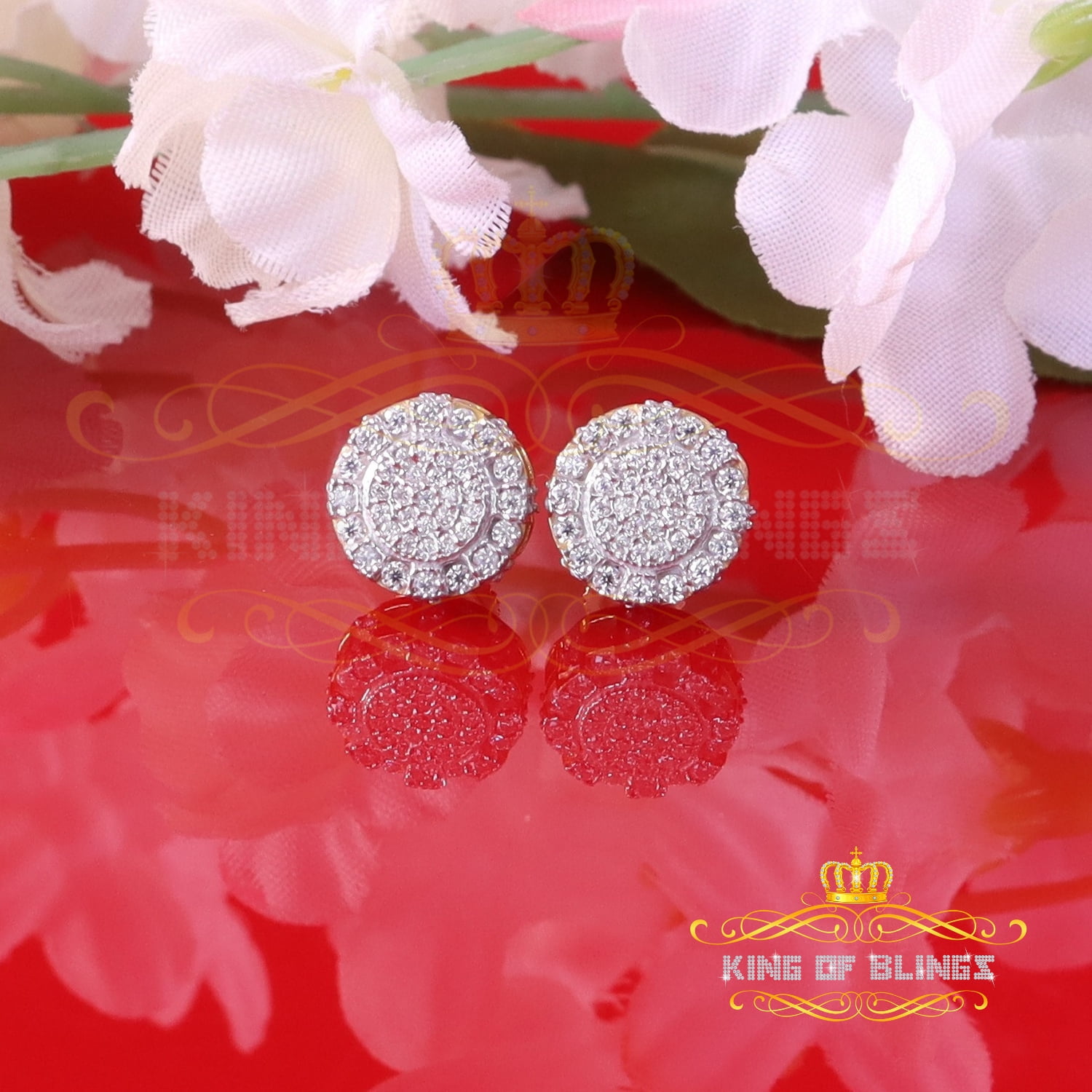 King of Bling's Men's/Womens 925 Silver Yellow 0.50ct VVS 'D' Moissanite Round Stud Earrings