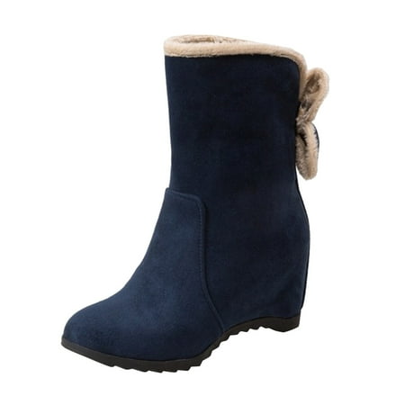 

TAIAOJING Women s Boots Suede Bow Short Boots Plus Velvet Warm Wedge Heel Cotton Boots