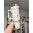 thumbnail image 2 of TUMBRO Strawberry 40oz Tumbler for Cottagecore Vibes: Coquette Quencher, Black - Clear lid, 2 of 8