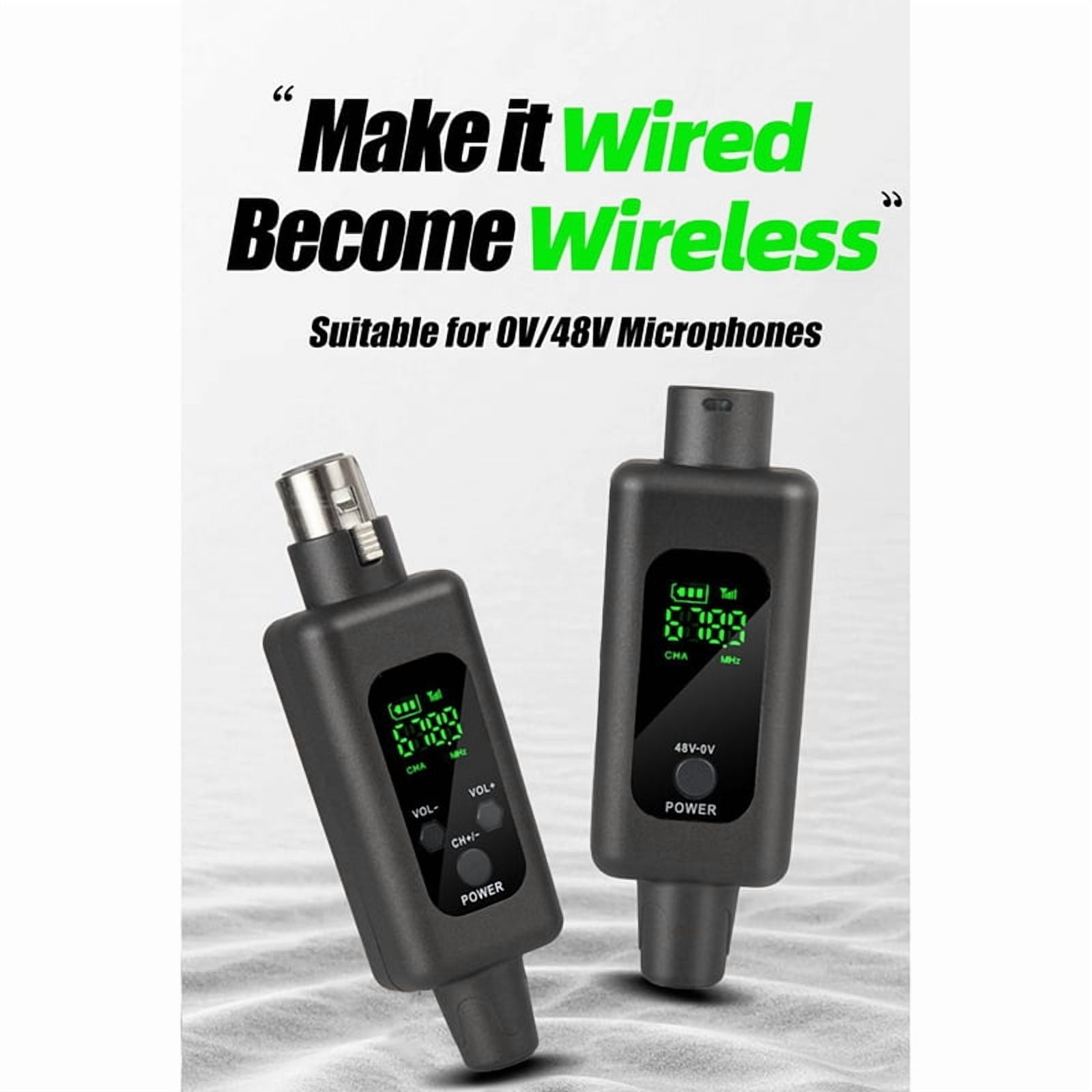 2.4G Wireless Microphone System XLR Mic Converter Adapter UHF Automatic Transmitter for Wired Dynamic Microphone 48v