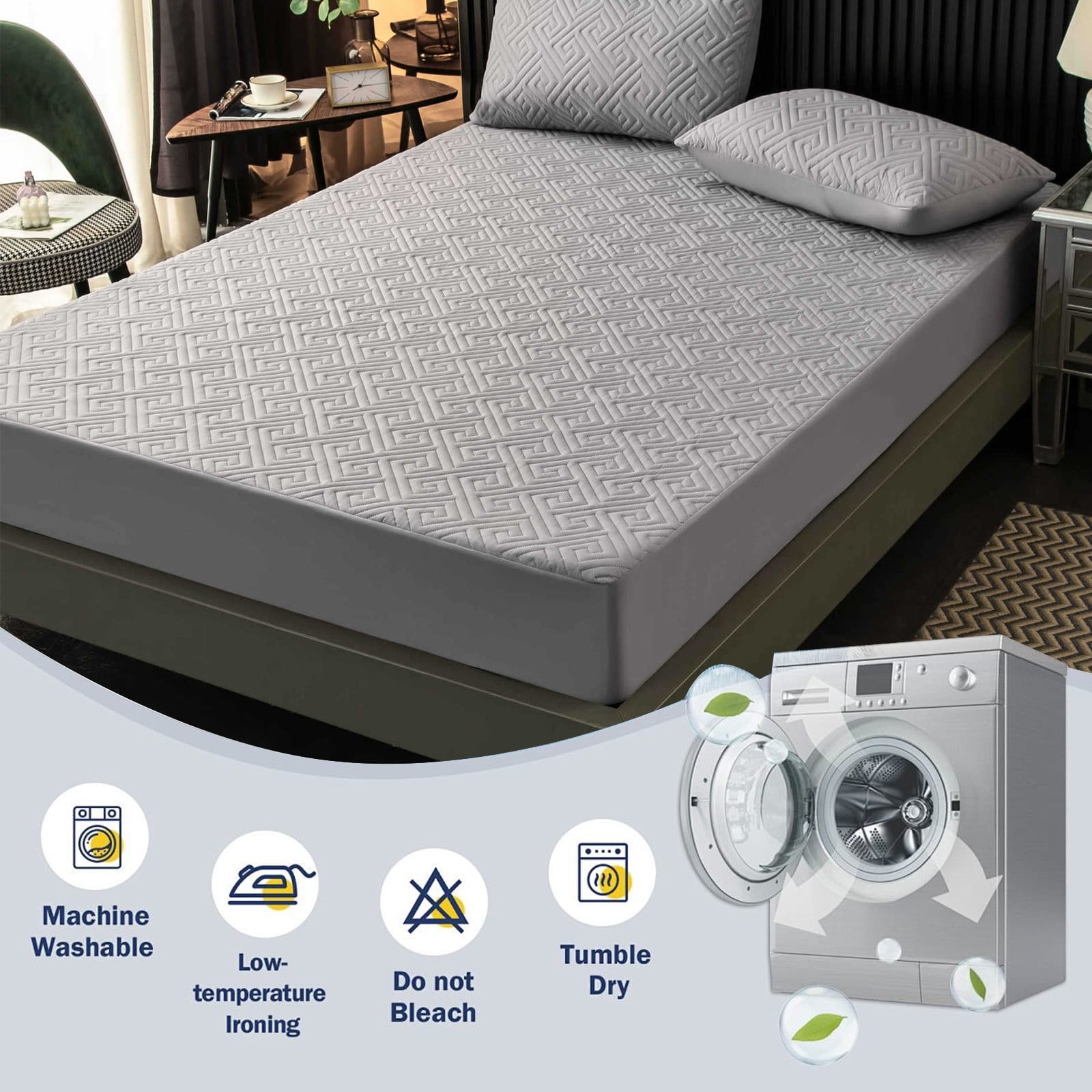 EGYMEN Mattress Protector, Waterproof Fitted Bed Cover With Nonslip Design, All-In-One Mattress Shield For Ultimate Protection, Soft And Comfortable Bed Sheet For Better Sleep(Gray)