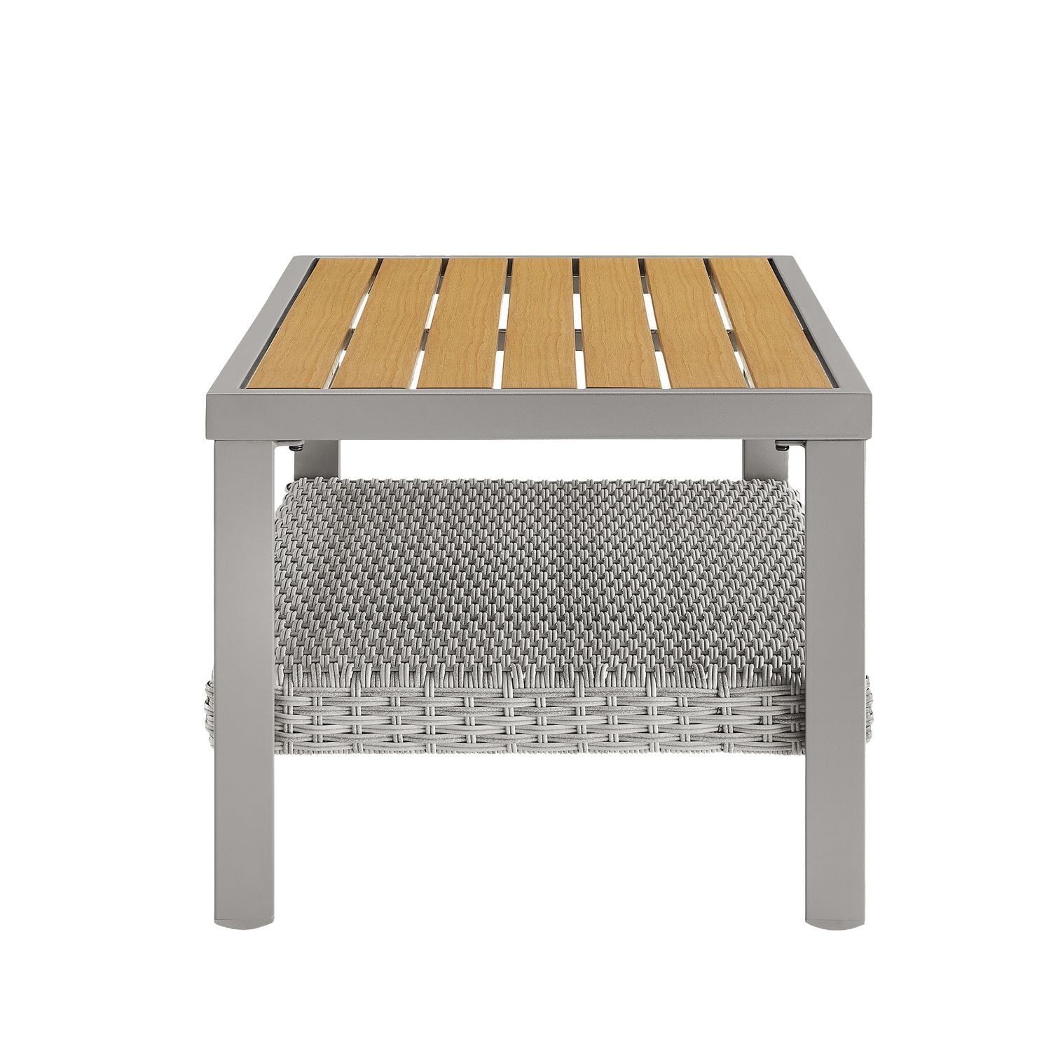 Songmics Home Sencillo Collection - Coffee Table with Storage, Rattan & Faux Wood, Gray and Beige
