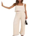 thumbnail image 4 of Ensemble d'Été 2 Pcs pour Femmes Débardeur Sans Manches Bordure Laitue Pantalon Large Élastique Tenue de Rue, 4 of 6