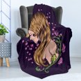 thumbnail image 4 of Abstract Woman Soft Flannel Fleece Throw Blanket, Graphical Style Back View of a Young Lady with Floral Details, Cozy Plush for Indoor and Outdoor Use, 50" x 60", Dark Purple Multicolor, by Ambesonne, 4 of 5
